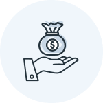 Icon of hand with palm up and a bag of money above