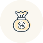 icon of bag of money with % on the bag