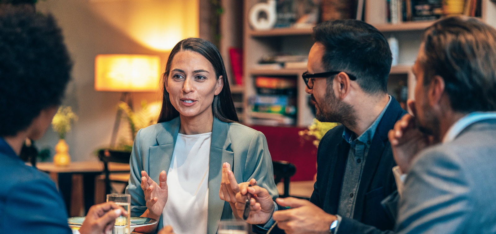business teaming enjoying lunch